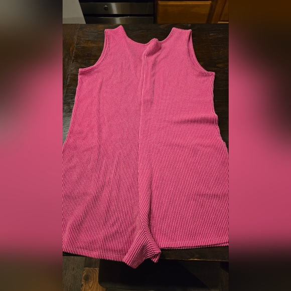 Pink Ribbed Tank Romper with Button Front - Picture 2 of 3